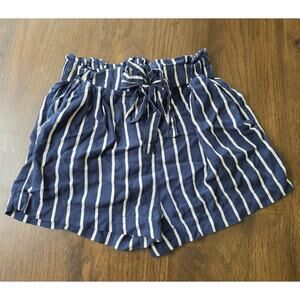 Ambiance Apparel Black/White Striped Paper Bag Shorts High Waist With Tie Size S